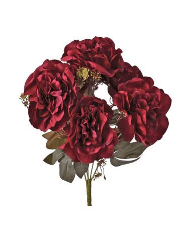 Peónia selyemvirág csokor- 7 ágú- 38cm magas - Bordó