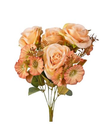 Rózsa selyemvirág csokor- 7 ágú- 43cm magas - Barack