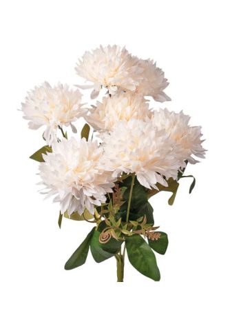 Krizantém selyemvirág csokor- 7 ágú- 42cm magas- virágfej: 9cm - Fehér