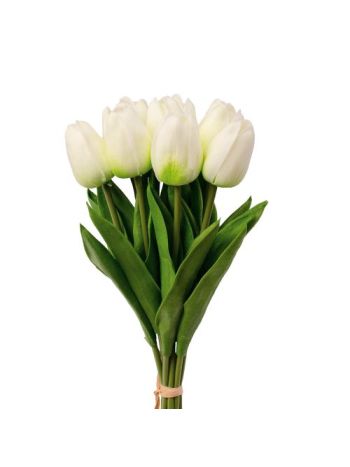 Real touch tulipán köteg- 10 szálas- 33.5cm magas - Zöld / Fehér