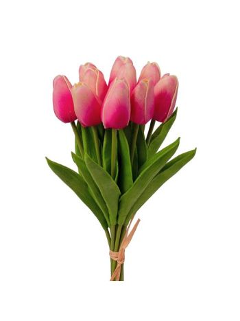 Real touch tulipán köteg- 10 szálas- 33.5cm magas - Sötét rózsaszín