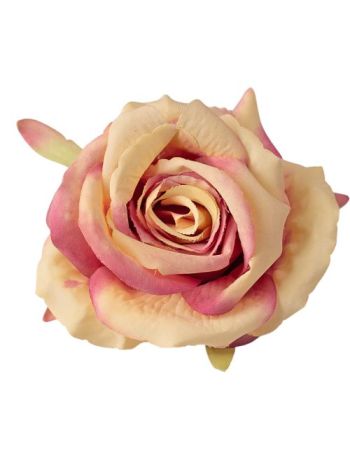 Rózsa selyemvirág fej- 9cm - Krém / Rózsaszín