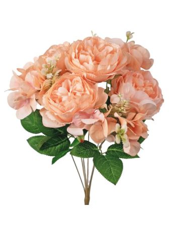 Bazsarózsa selyemvirág csokor- 7 fejes- 43cm magas- virágfej átmérő: 10cm - Krém
