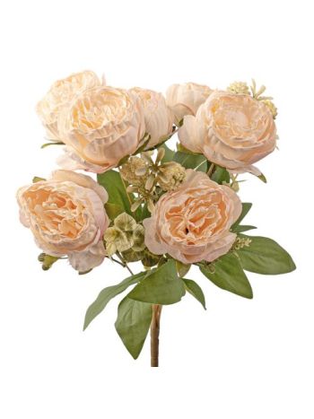 Peónia selyemvirág csokor- 7 fejes- 42cm magas- virágfej átmérő: 9cm - Krém