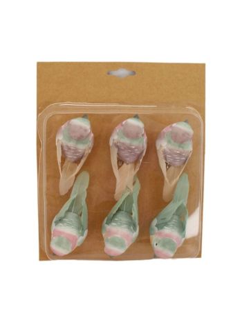 Madár csipeszes textil- fém 10x4x4-5 cm zöld- lila S/6