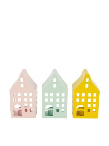 Mécsestartó ház fém 7-5x6x14 cm kék- sárga 3 féle