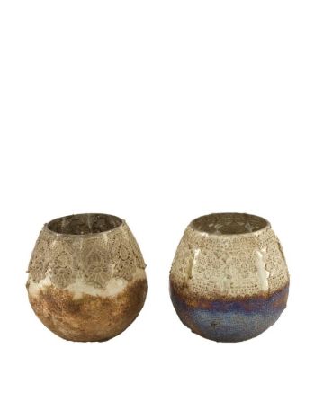 Mécsestartó üveg 10x10x12 cm rozsdabarna- bézs 2 féle @