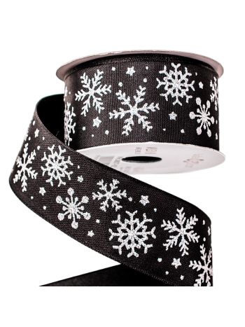 Csillogó hópelyhes prémium szatén szalag drótos szegéllyel 38mm x 6.4m - Fekete