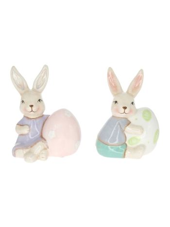 Nyúl fiú- lány tojással ülő kerámia 8x6x10 7-5x6-2x10  DD66799
