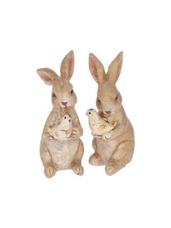 Nyúl madárral ülő poly 4x2-5x7cm barna 2 féle DD63713