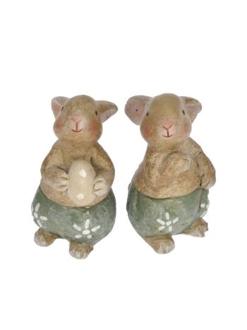 Nyúl tojással álló poly 3-2x4-5x6-5cm barna-zöld 2 féle DD63691