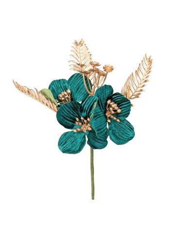 Arany és zöld dekorvirág pick- 20 cm magas