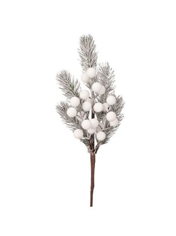 Fehér bogyós dekor pick havas fenyővel- 27 cm magas