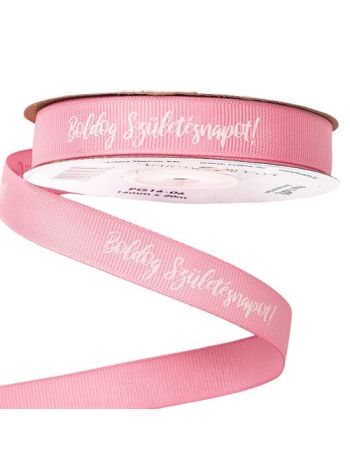 Boldog Születésnapot! feliratos ripsz szalag 16mm x 20m - Rózsaszín