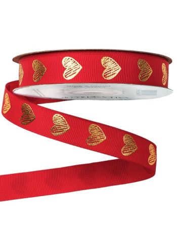 Arany szívecskemintás ripsz szalag 16mm x 20m - Piros 16mm x 20m PM16-04