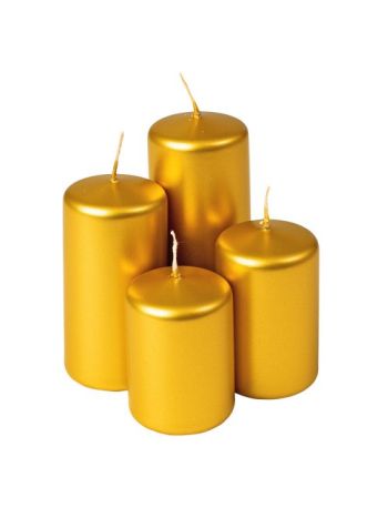 Lépcsős adventi henger gyertya készlet- Ø50 x 70/80/100/120mm - Metál arany