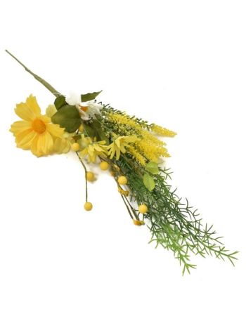Selyemvirág ág nyári virágokkal 50cm zöld- sárga SSS