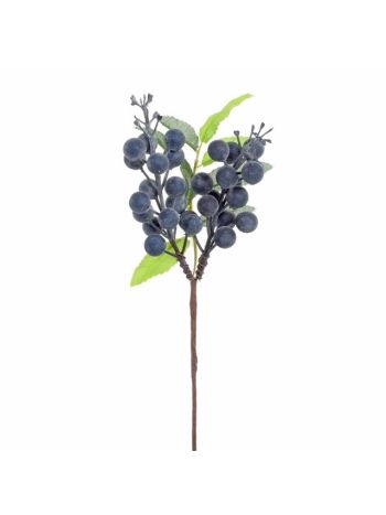 Selyemvirág bogyós ág műanyag 26 cm kék- zöld