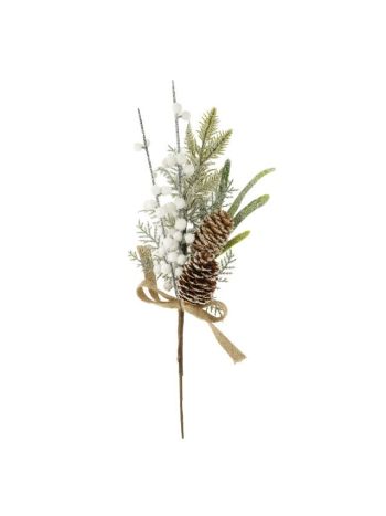 Selyemvirág fenyőág tobozzal- bogyóval műanyag 34 cm zöld- fehér