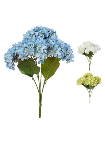 Selyemvirág csokor hortenzia műanyag 47 cm fehér- sárga- kék 3 féle