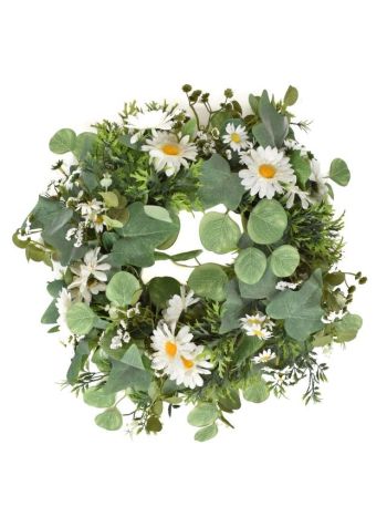 Selyemvirág koszorú margarétával 55cm zöld- fehér  DD64993