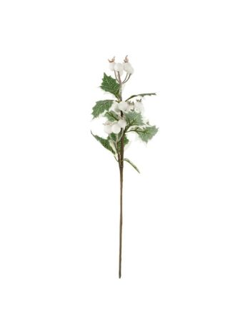 Selyemvirág magyal ág bogyóval- glitteres műanyag 37 cm zöld- fehér