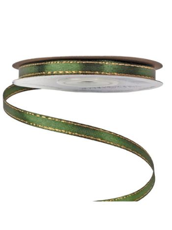 Szatén szalag arany szegéllyel 6mm x 20m - Sötétzöld