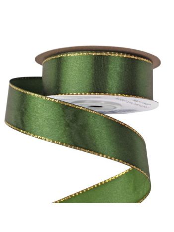 Szatén szalag arany szegéllyel 25mm x 20m - Sötétzöld
