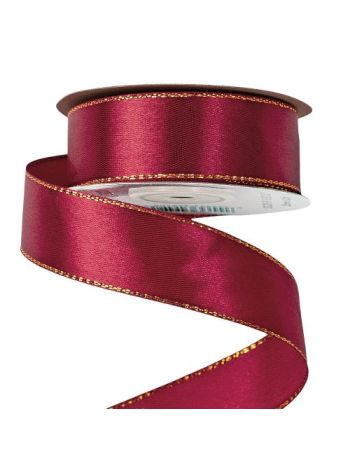 Szatén szalag arany szegéllyel 25mm x 20m - Bordó
