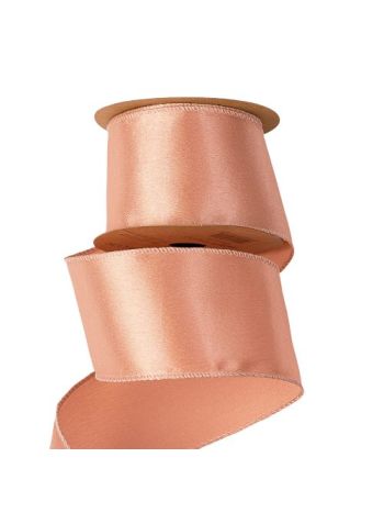 Fényes szatén szalag drótos szegéllyel 63mm x 5m - Rose gold