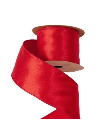 Fényes szatén szalag drótos szegéllyel 63mm x 5m - Piros