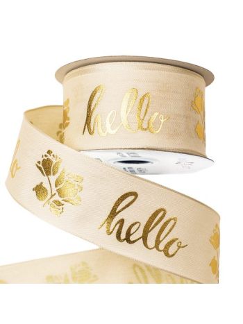 hello feliratos prémium textil szalag drótos szegéllyel 38mm x 6.4m