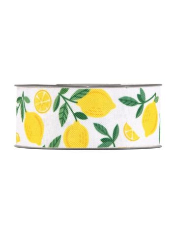 Szalag citrom mintával textil 40 mm x 20 m fehér- sárga PV4525G01