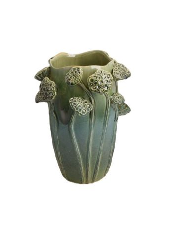 Váza 3D lótusz mintával kerámia 27-5x25-5x35 cm türkizkék- zöld