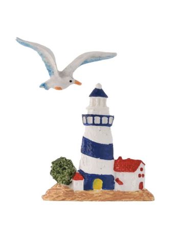 Világítótorony sirállyal öntapadós poly 5-9x5-5x0-8cm fehér- kék @