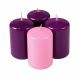 Adventi henger gyertya készlet- 7 x 4cm - Lakk 3 sötétlila- 1 rózsaszín